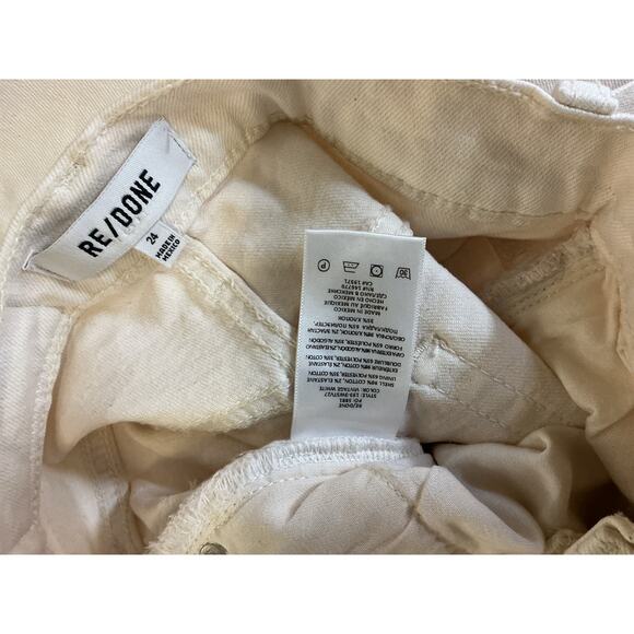 Re/Done '70S' Ivory Cotton High-Rise Stove Pipe Jeans Size 24 - Picture 3 of 3